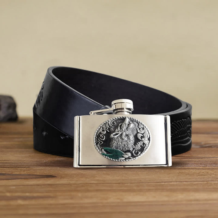 Cinturón de cuero de lobo aullador de 3 oz para hombre con frasco oculto