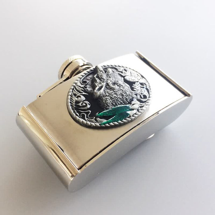 Cinturón de cuero de lobo aullador de 3 oz para hombre con frasco oculto