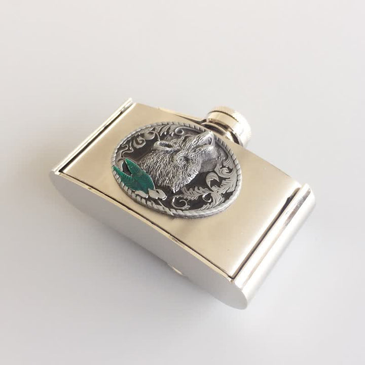 Cinturón de cuero de lobo aullador de 3 oz para hombre con frasco oculto