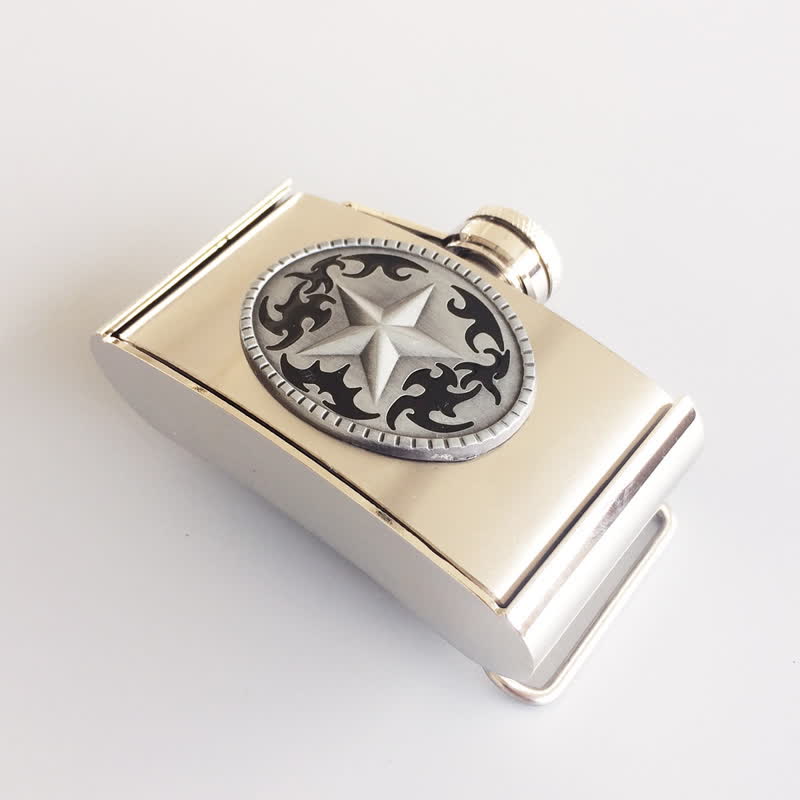 Cinturón de cuero Western Star de 3 oz para hombre con frasco oculto