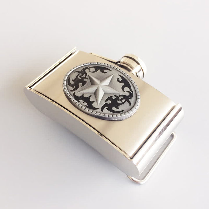 Cinturón de cuero Western Star de 3 oz para hombre con frasco oculto