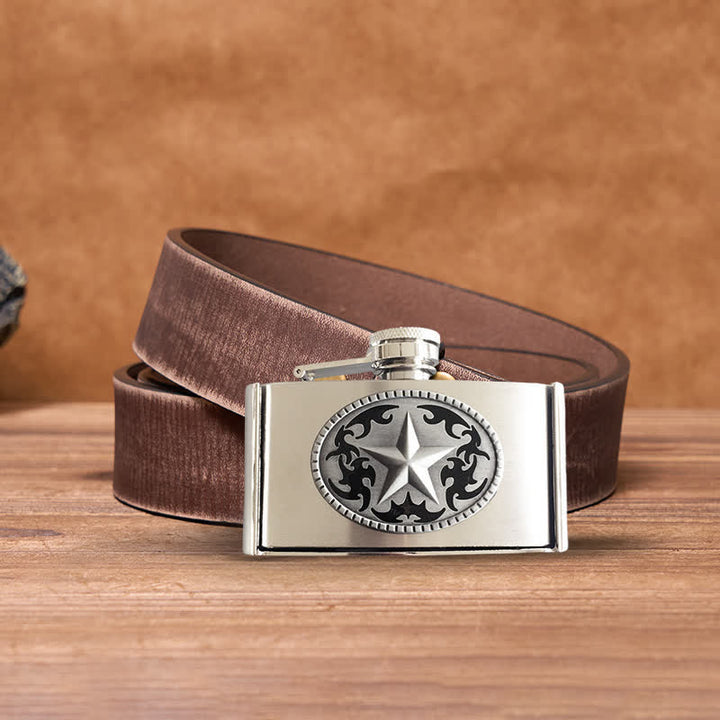 Cinturón de cuero Western Star de 3 oz para hombre con frasco oculto