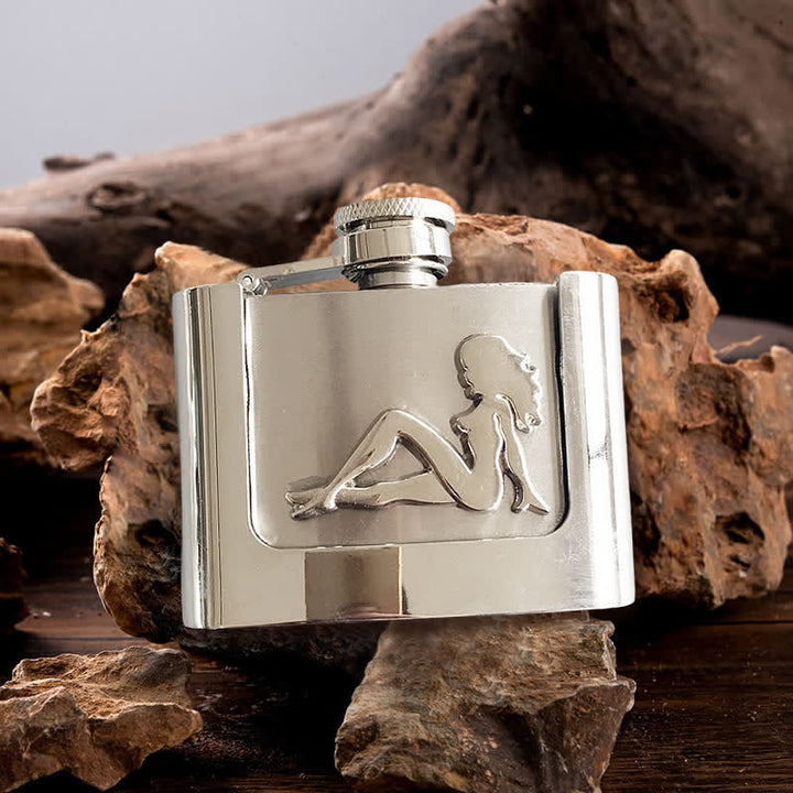 Cinturón de cuero de 2 oz para hombre con frasco oculto y diseño de perfil femenino