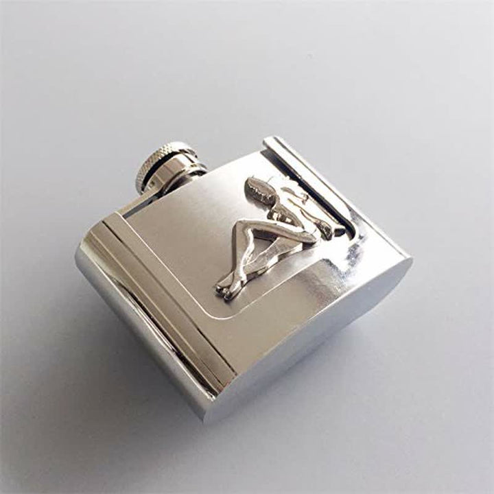 Cinturón de cuero de 2 oz para hombre con frasco oculto y diseño de perfil femenino