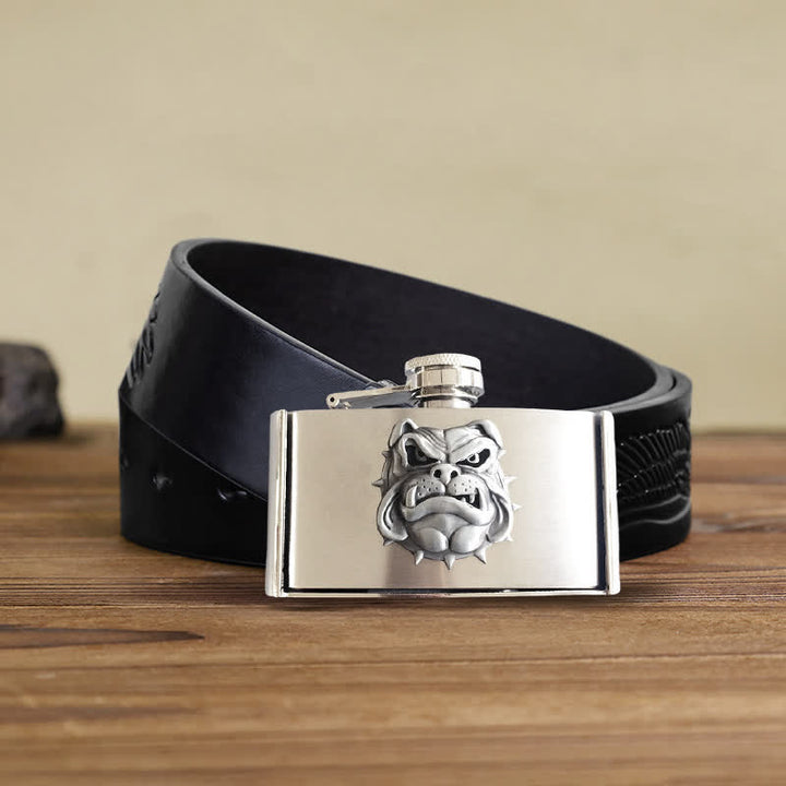 Cinturón de cuero de bulldog de 3 oz para hombre con frasco oculto