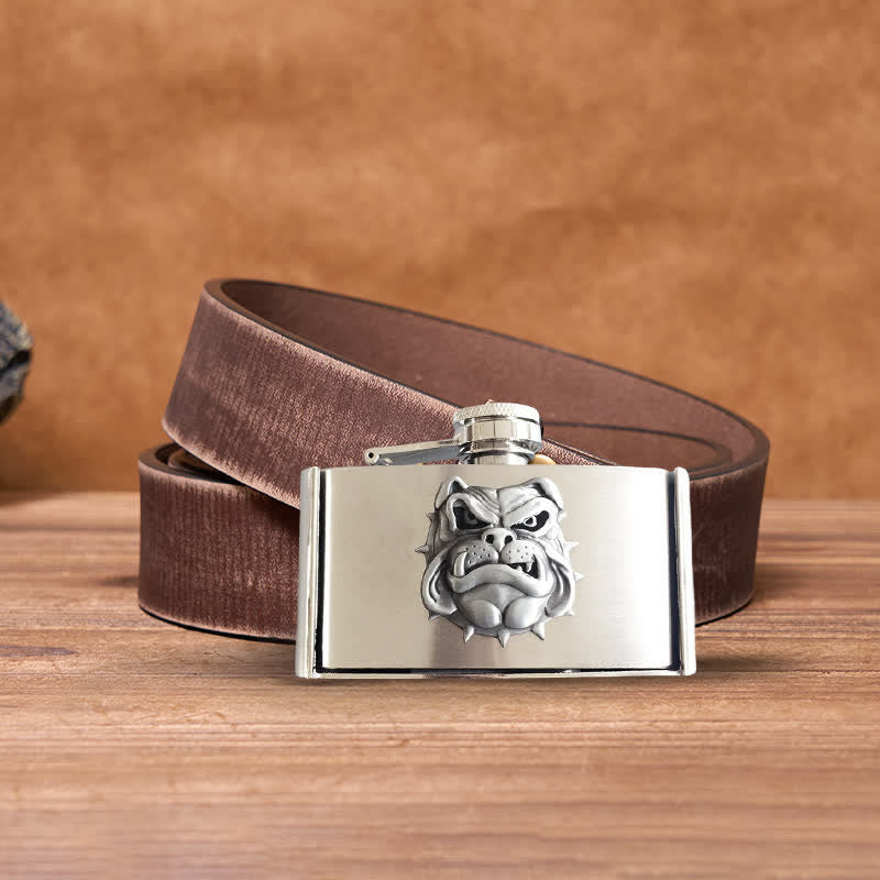 Cinturón de cuero de bulldog de 3 oz para hombre con frasco oculto
