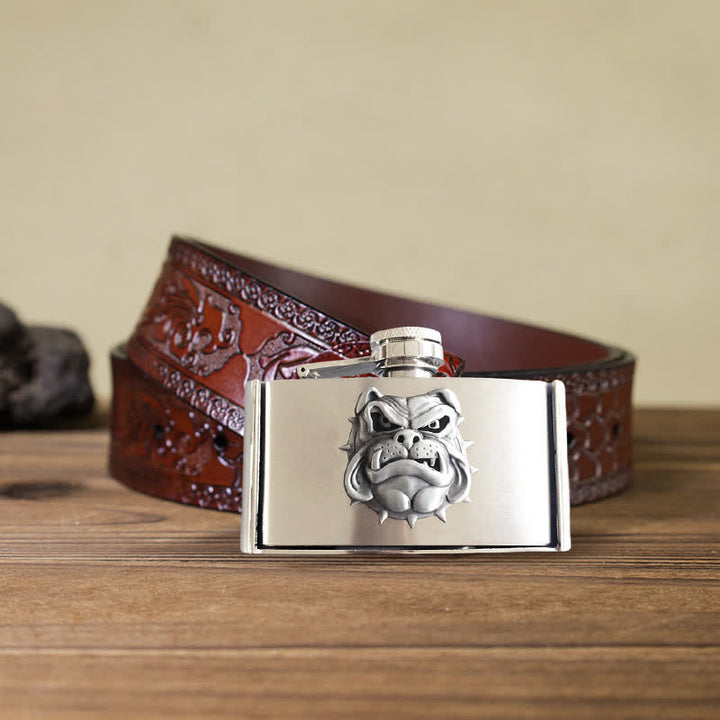 Cinturón de cuero de bulldog de 3 oz para hombre con frasco oculto
