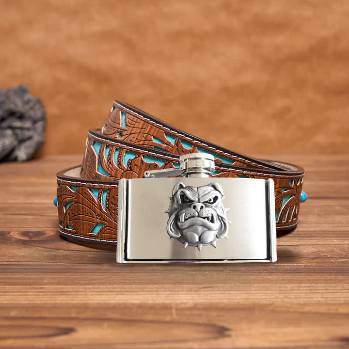 Cinturón de cuero de bulldog de 3 oz para hombre con frasco oculto