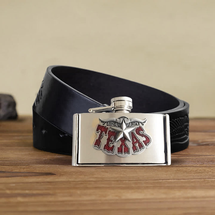 Cinturón de cuero Texas Star de 3 oz para hombre con frasco oculto