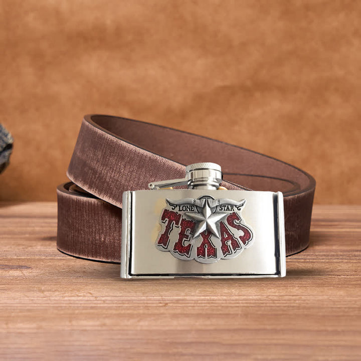 Cinturón de cuero Texas Star de 3 oz para hombre con frasco oculto