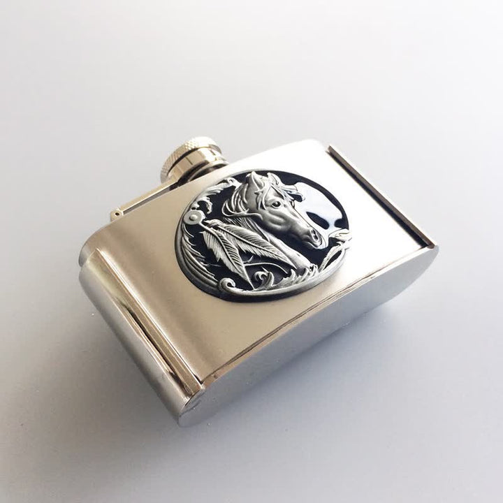 Cinturón de cuero con forma de cabeza de caballo de 3 oz para hombre con frasco oculto