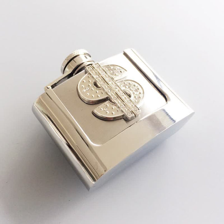 Cinturón de cuero con diamantes de imitación y signo de dólar de 2 oz para hombre con frasco oculto