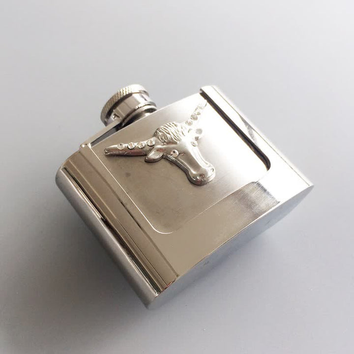 Cinturón de cuero con forma de cabeza de toro de 2 oz para hombre, con frasco oculto, hecho a mano