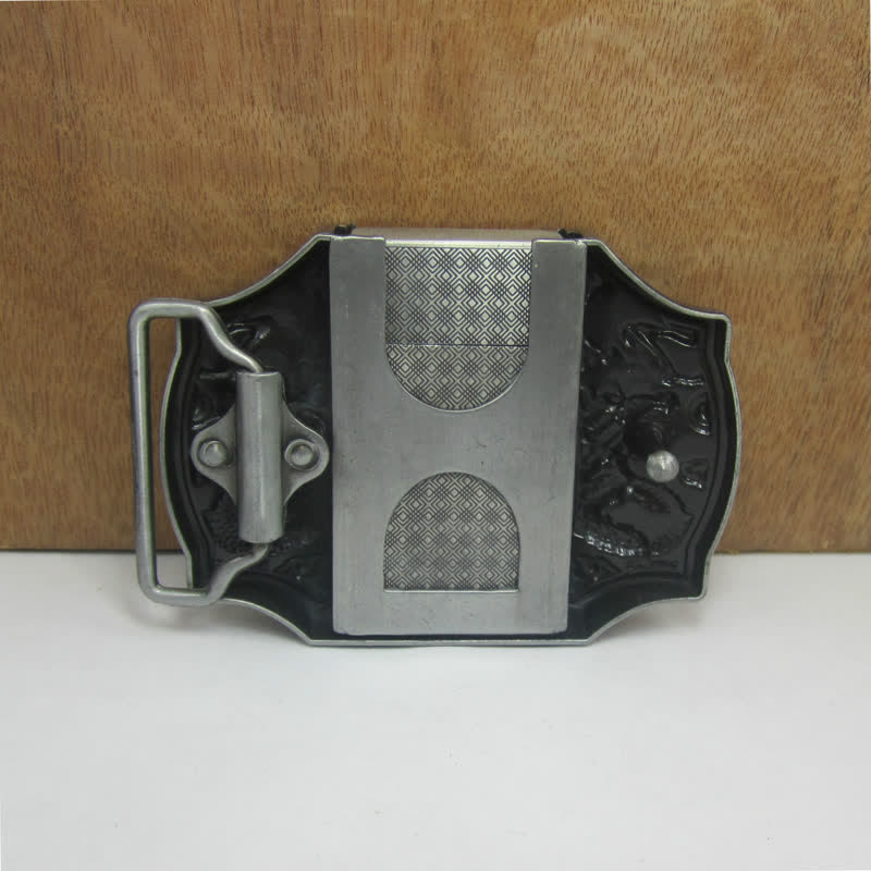 Cinturón de cuero con diseño de dragón plateado antiguo para hombre con encendedor oculto