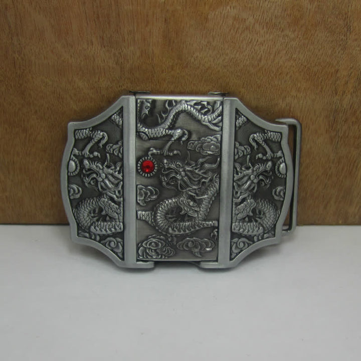Cinturón de cuero con diseño de dragón plateado antiguo para hombre con encendedor oculto