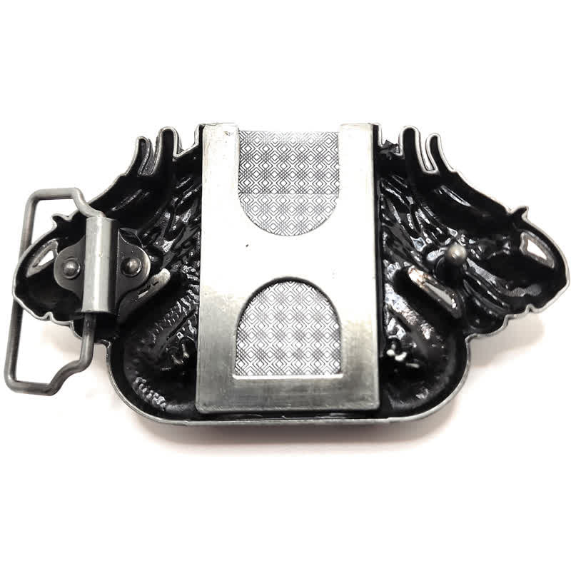 Cinturón de cuero con doble dragón plateado antiguo para hombre, con encendedor oculto, hecho a mano