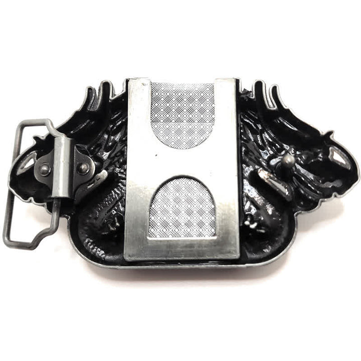 Cinturón de cuero con doble dragón plateado antiguo para hombre, con encendedor oculto, hecho a mano