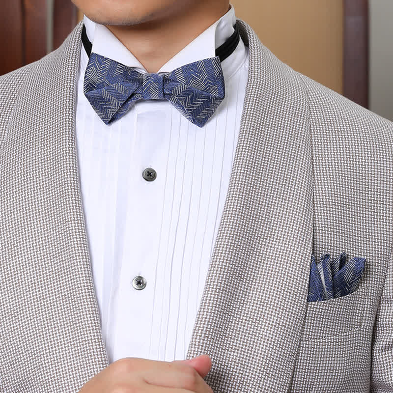 Pajarita vaquera con estampado de espiga de flores de la serie azul para hombre