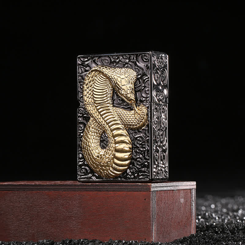 Encendedor de queroseno recargable Cobra de serpiente negro y dorado - image 3