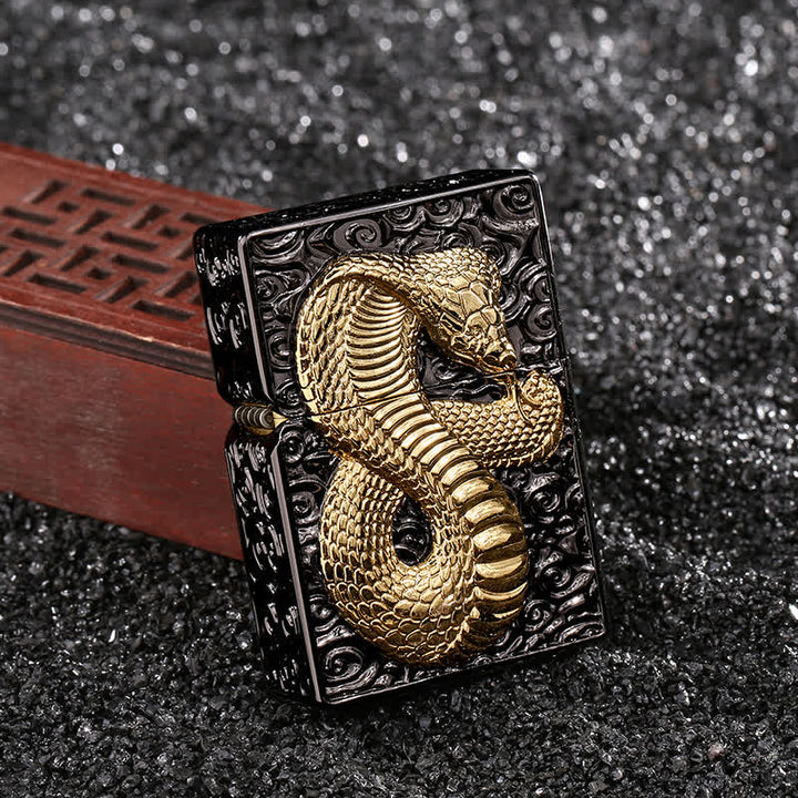 Encendedor de queroseno recargable Cobra de serpiente negro y dorado - Negro y dorado - image 1