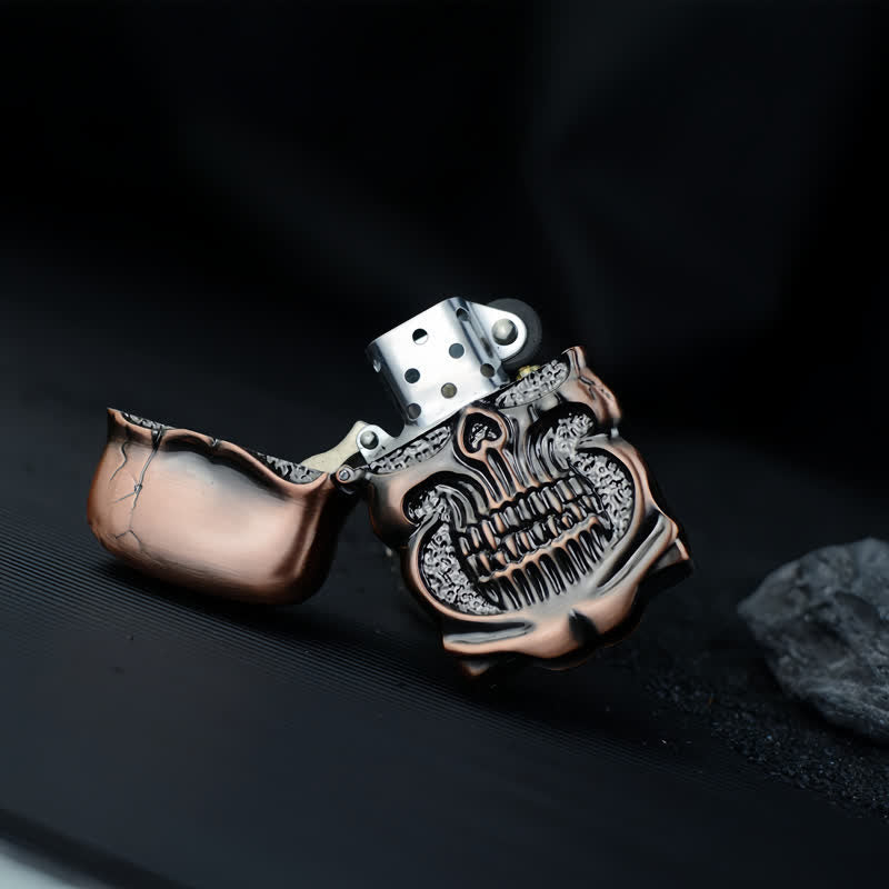 Encendedor de quesoseno recargable retro resistente con forma de calavera y armadura