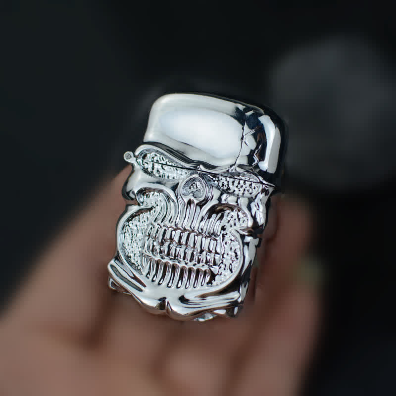 Encendedor de quesoseno recargable retro resistente con forma de calavera y armadura