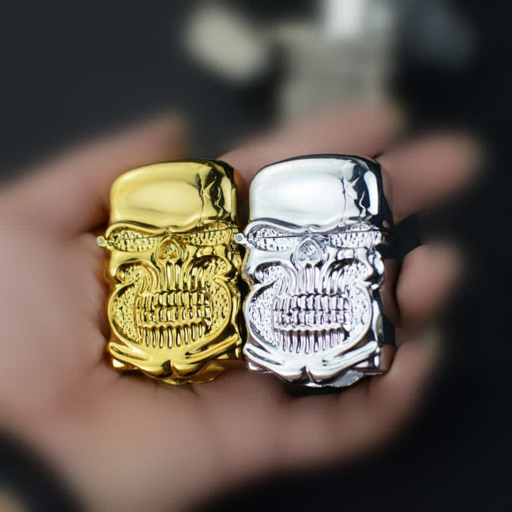 Encendedor de quesoseno recargable retro resistente con forma de calavera y armadura