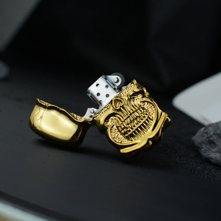 Encendedor de quesoseno recargable retro resistente con forma de calavera y armadura