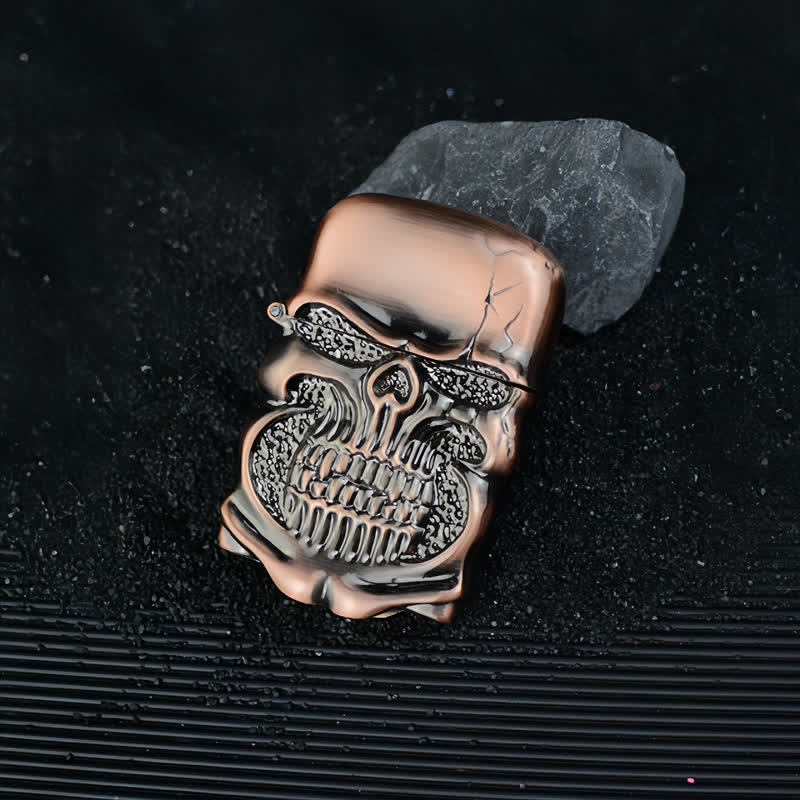Encendedor de quesoseno recargable retro resistente con forma de calavera y armadura