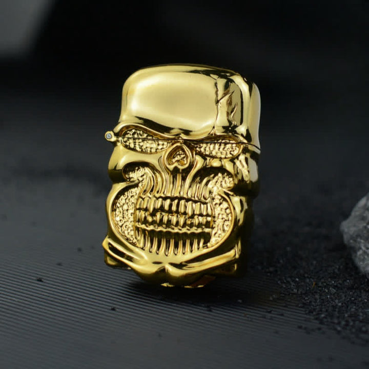 Encendedor de quesoseno recargable retro resistente con forma de calavera y armadura