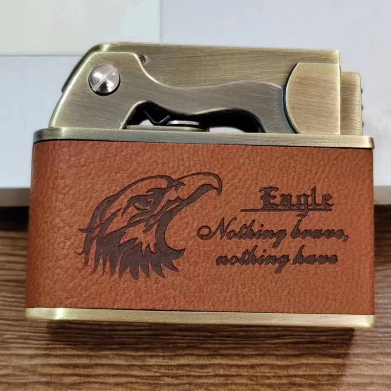 Encendedor de queroseno recargable de cuero con diseño de águila retro