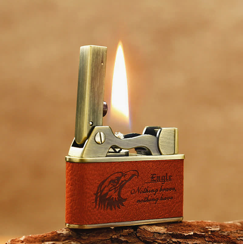 Encendedor de queroseno recargable de cuero con diseño de águila retro