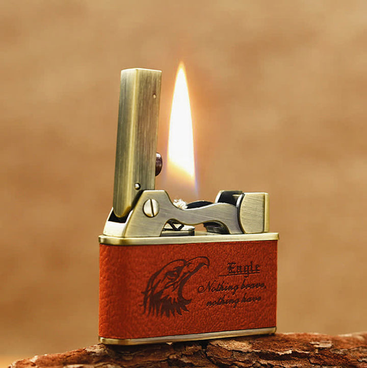 Encendedor de queroseno recargable de cuero con diseño de águila retro