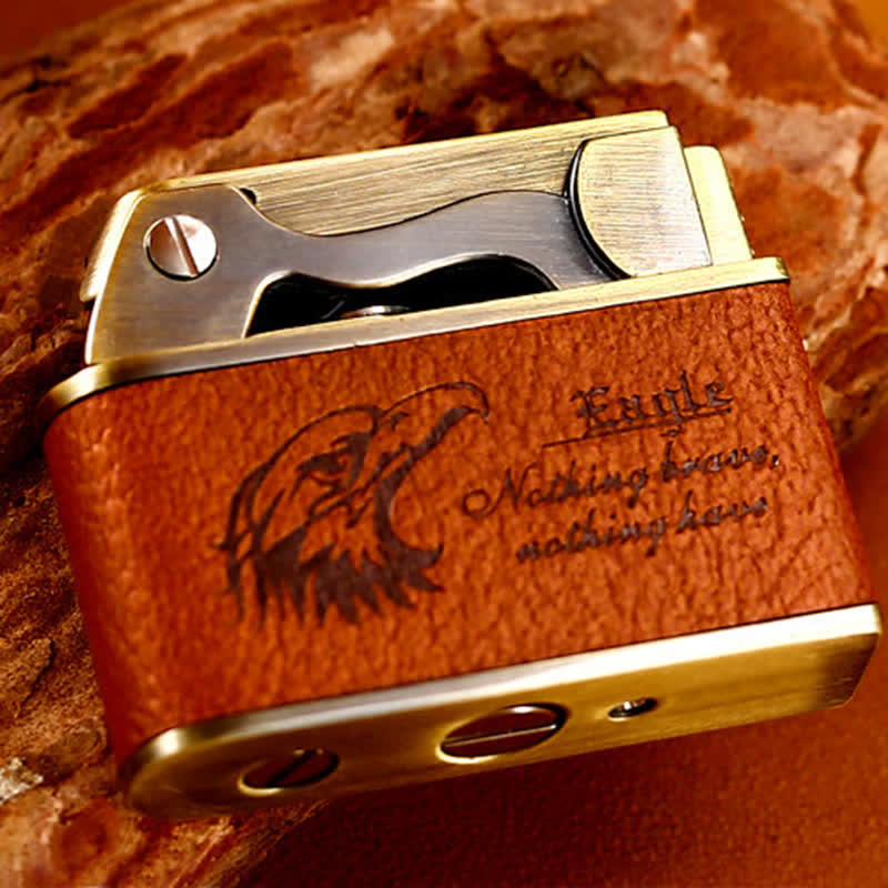 Encendedor de queroseno recargable de cuero con diseño de águila retro