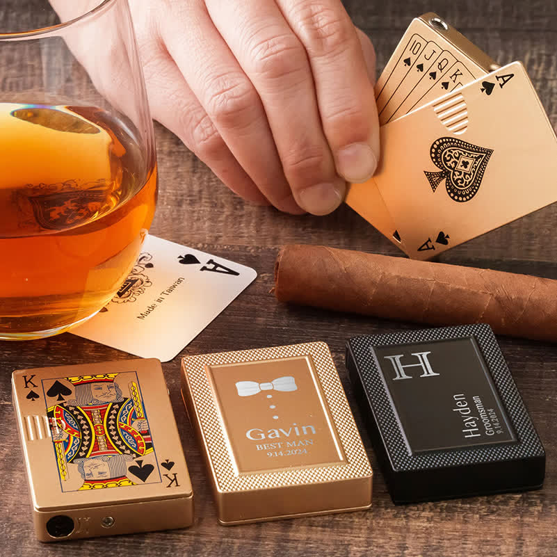Encendedor de butano recargable con parte trasera personalizada y cartas de póquer