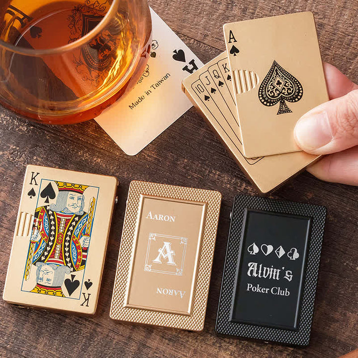 Encendedor de butano recargable con parte trasera personalizada y cartas de póquer