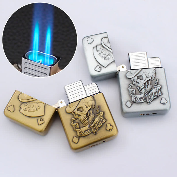 Encendedor de butano recargable con forma de carta de póquer, calavera y ases