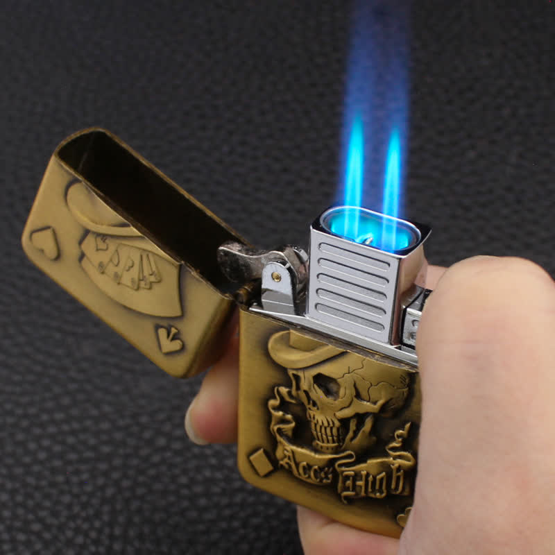 Encendedor de butano recargable con forma de carta de póquer, calavera y ases