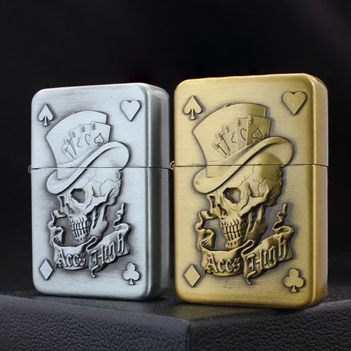 Encendedor de butano recargable con forma de carta de póquer, calavera y ases