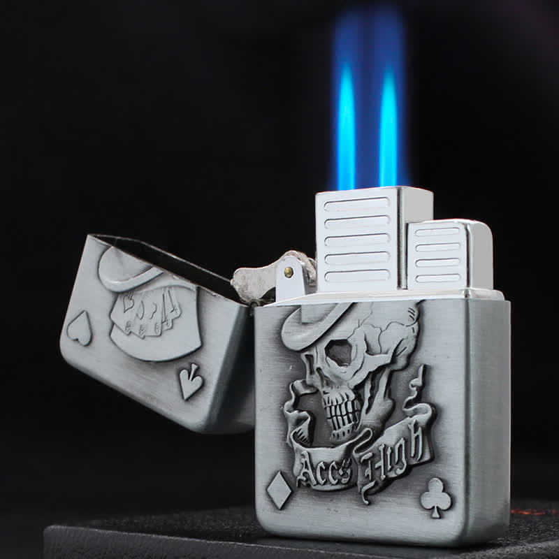 Encendedor de butano recargable con forma de carta de póquer, calavera y ases
