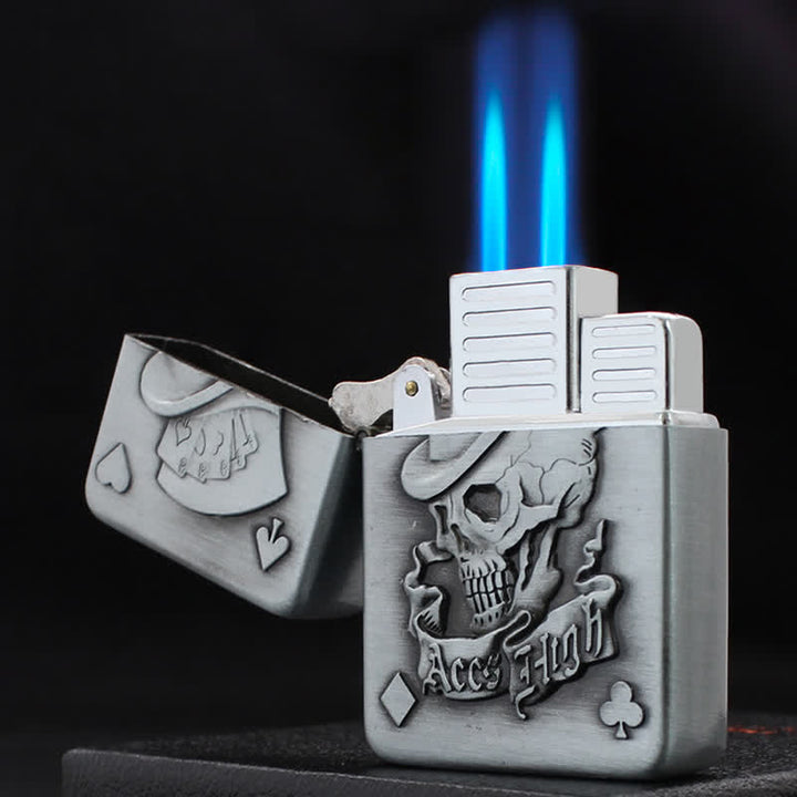 Encendedor de butano recargable con forma de carta de póquer, calavera y ases