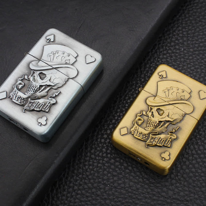 Encendedor de butano recargable con forma de carta de póquer, calavera y ases