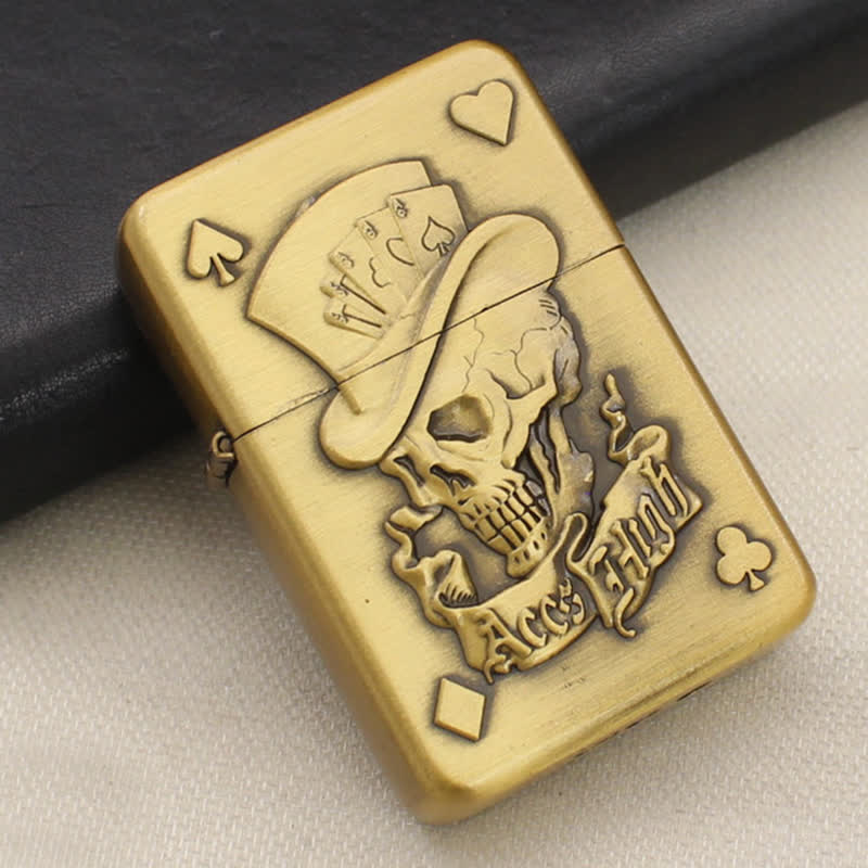 Encendedor de butano recargable con forma de carta de póquer, calavera y ases