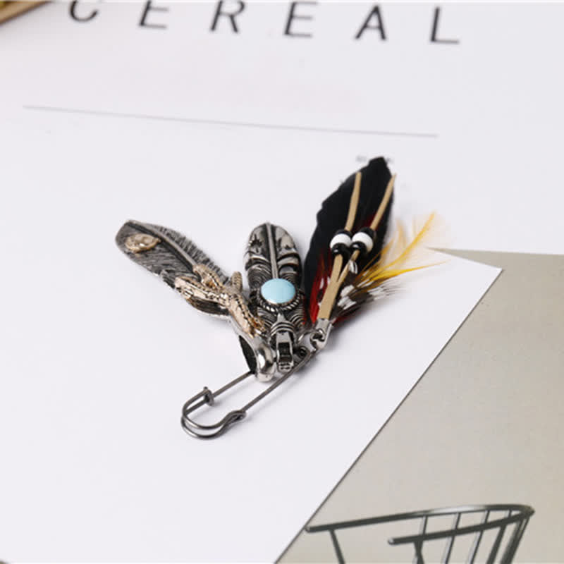 Broche de plumas étnico indio bohemio unisex