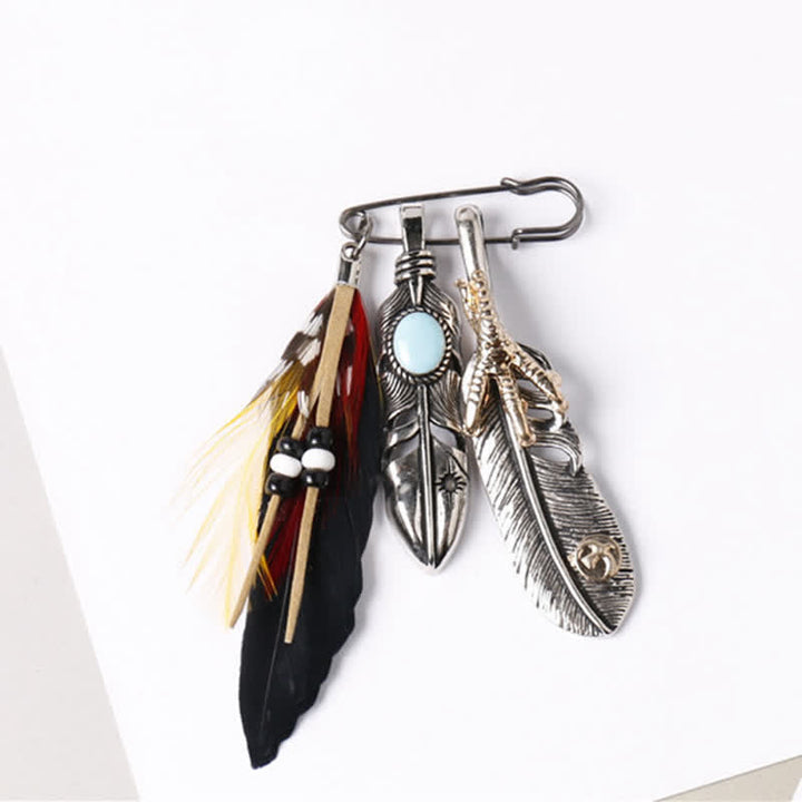 Broche de plumas étnico indio bohemio unisex