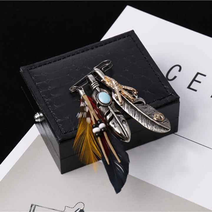Broche de plumas étnico indio bohemio unisex