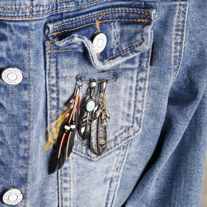 Broche de plumas étnico indio bohemio unisex