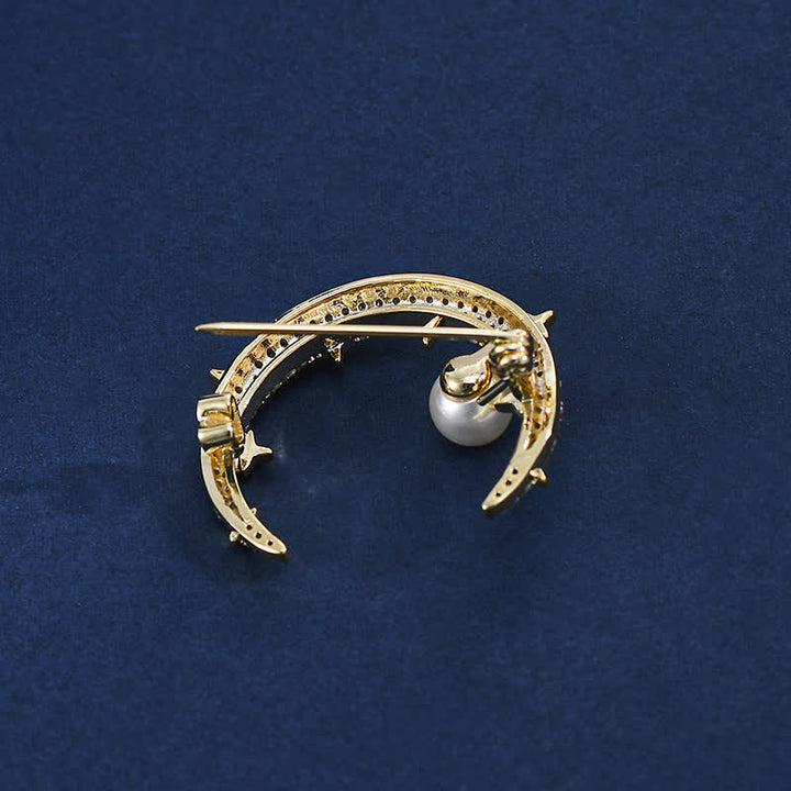 Broche de luna y estrella con diamantes de imitación para mujer