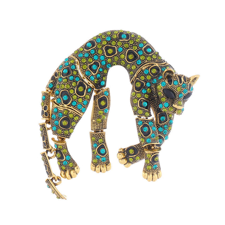 Broche unisex vintage con diseño de leopardo y pantera con diamantes de imitación