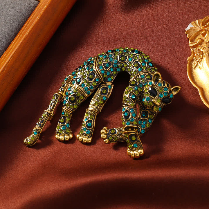 Broche unisex vintage con diseño de leopardo y pantera con diamantes de imitación